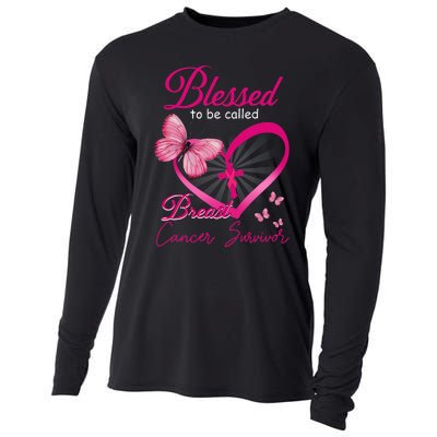 Blessed To Be Called Breast Cancer Survivor Pink Butterfly Cooling Performance Long Sleeve Crew