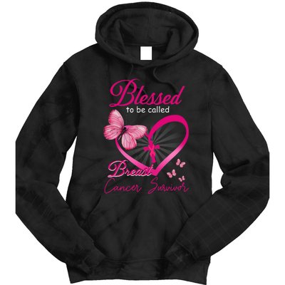 Blessed To Be Called Breast Cancer Survivor Pink Butterfly Tie Dye Hoodie