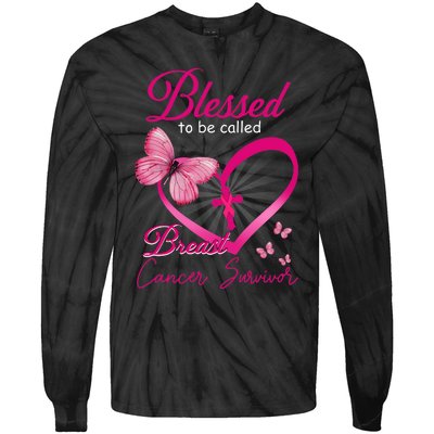 Blessed To Be Called Breast Cancer Survivor Pink Butterfly Tie-Dye Long Sleeve Shirt