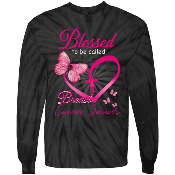 Blessed To Be Called Breast Cancer Survivor Pink Butterfly Tie-Dye Long Sleeve Shirt