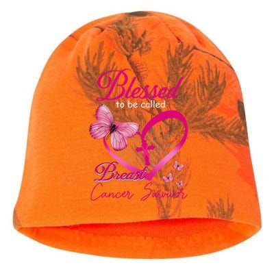 Blessed To Be Called Breast Cancer Survivor Pink Butterfly Kati - Camo Knit Beanie