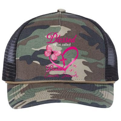 Blessed To Be Called Breast Cancer Survivor Pink Butterfly Retro Rope Trucker Hat Cap