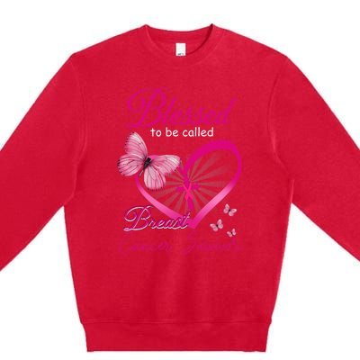 Blessed To Be Called Breast Cancer Survivor Pink Butterfly Premium Crewneck Sweatshirt