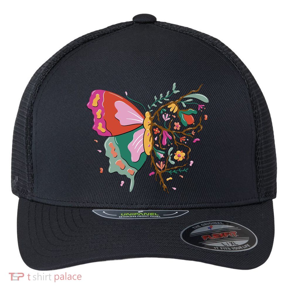 Butterfly Tree Branch Flexfit Unipanel Trucker Cap