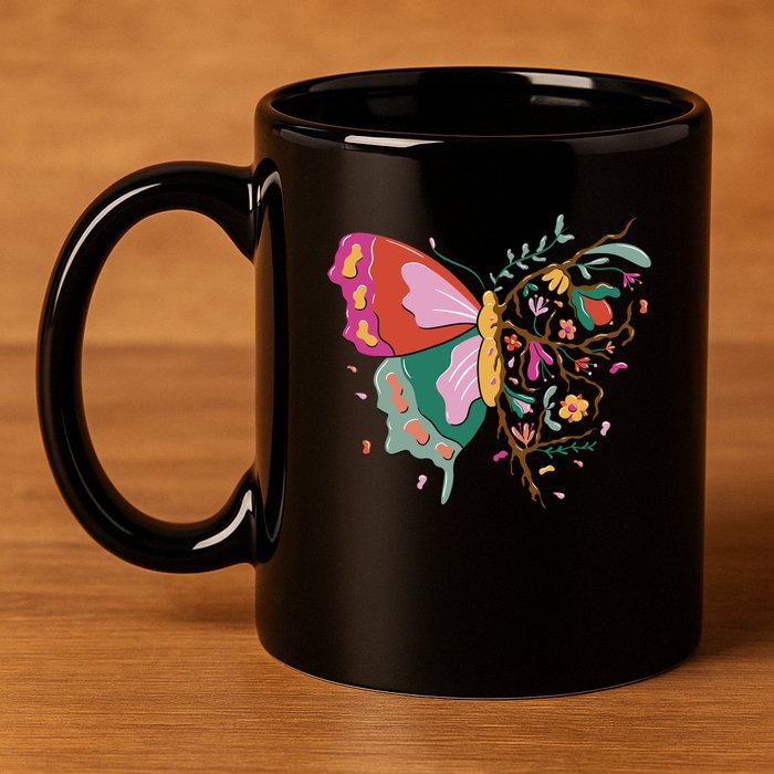 Butterfly Tree Branch 11oz C Handle Ceramic Mug