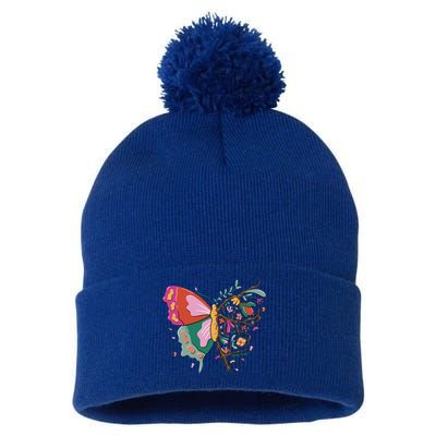 Butterfly Tree Branch Pom Pom 12in Knit Beanie