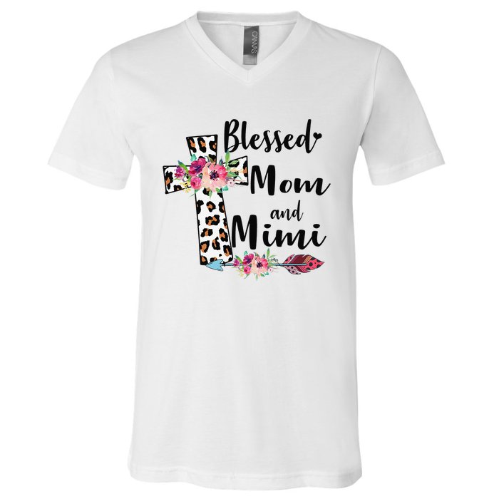 Blessed To Be Called Mom And Mimi Funny Mimi Gift V-Neck T-Shirt