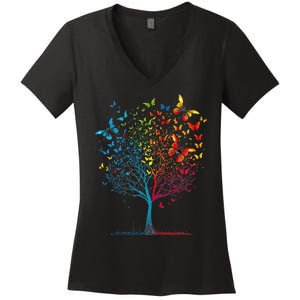 Butterfly Tree Beautiful  Women's V-Neck T-Shirt