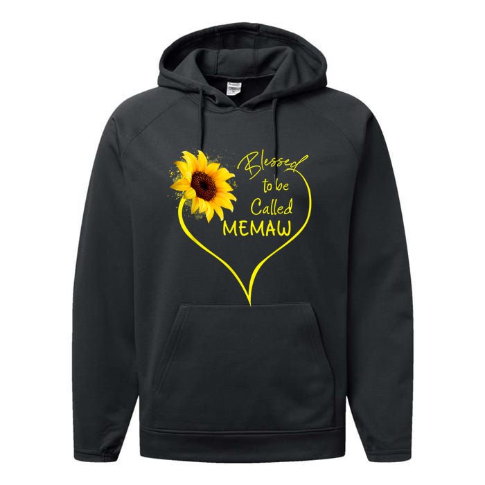 Blessed To Be Called Memaw Sunflower Heart Performance Fleece Hoodie