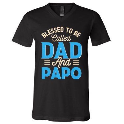 Blessed To Be Called Dad And Papo FatherS Day Grandpa V-Neck T-Shirt