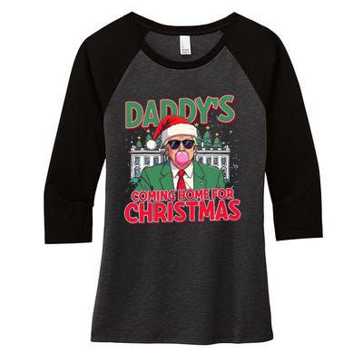 Bubblegum Trump Blowing Christmas Trump Women's Tri-Blend 3/4-Sleeve Raglan Shirt