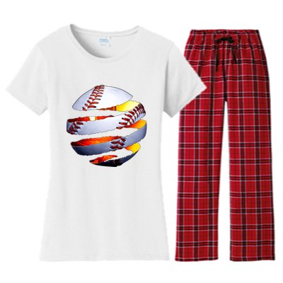 Baseball Tear Women's Flannel Pajama Set