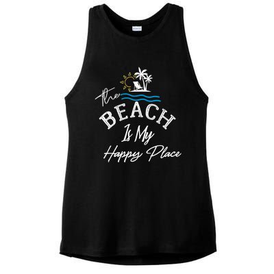 Beach The Beach is My Happy Place Beach Tank Top Ladies PosiCharge Tri-Blend Wicking Tank