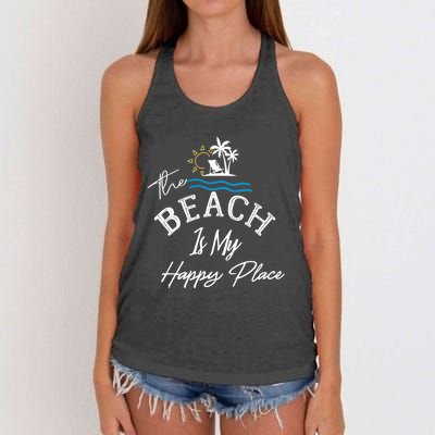 Beach The Beach is My Happy Place Beach Tank Top Women's Knotted Racerback Tank