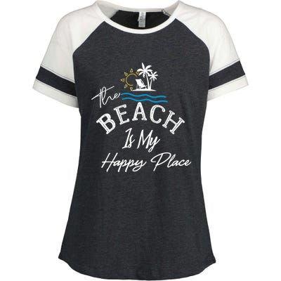 Beach The Beach is My Happy Place Beach Tank Top Enza Ladies Jersey Colorblock Tee