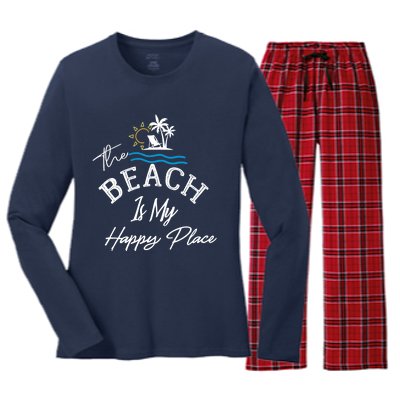 Beach The Beach is My Happy Place Beach Tank Top Women's Long Sleeve Flannel Pajama Set 