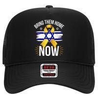 Bring Them Back Home Now Israel Flag Yellow Ribbon High Crown Mesh Back Trucker Hat