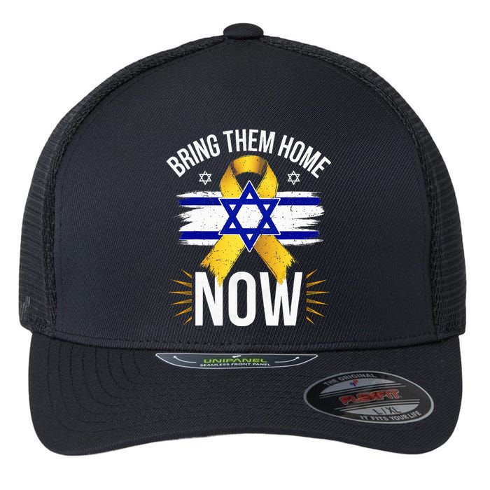 Bring Them Back Home Now Israel Flag Yellow Ribbon Flexfit Unipanel Trucker Cap