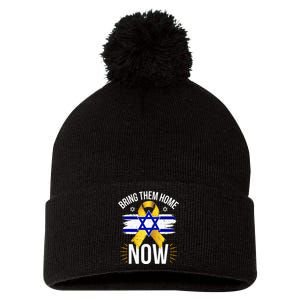 Bring Them Back Home Now Israel Flag Yellow Ribbon Pom Pom 12in Knit Beanie