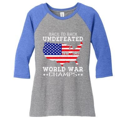 Back To Back Undefeated World War Champs Women's Tri-Blend 3/4-Sleeve Raglan Shirt