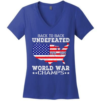 Back To Back Undefeated World War Champs Women's V-Neck T-Shirt