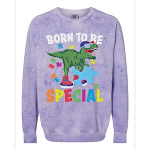 Born To Be Special Trex Puzzle Dinosaur Autism Awareness Gift Colorblast Crewneck Sweatshirt