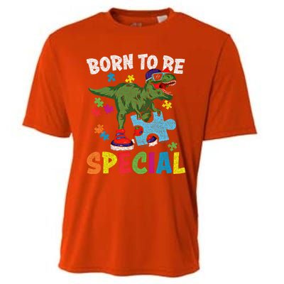 Born To Be Special Trex Puzzle Dinosaur Autism Awareness Gift Cooling Performance Crew T-Shirt