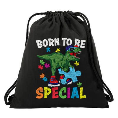 Born To Be Special Trex Puzzle Dinosaur Autism Awareness Gift Drawstring Bag