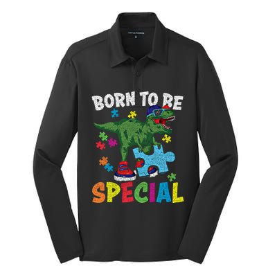 Born To Be Special Trex Puzzle Dinosaur Autism Awareness Gift Silk Touch Performance Long Sleeve Polo