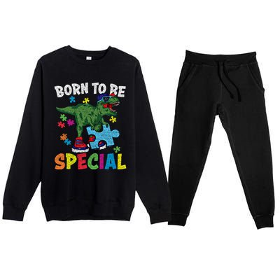 Born To Be Special Trex Puzzle Dinosaur Autism Awareness Gift Premium Crewneck Sweatsuit Set