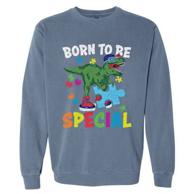 Born To Be Special Trex Puzzle Dinosaur Autism Awareness Gift Garment-Dyed Sweatshirt