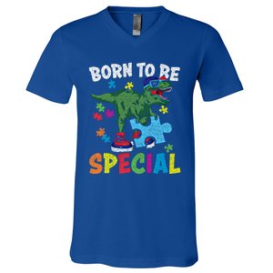 Born To Be Special Trex Puzzle Dinosaur Autism Awareness Gift V-Neck T-Shirt