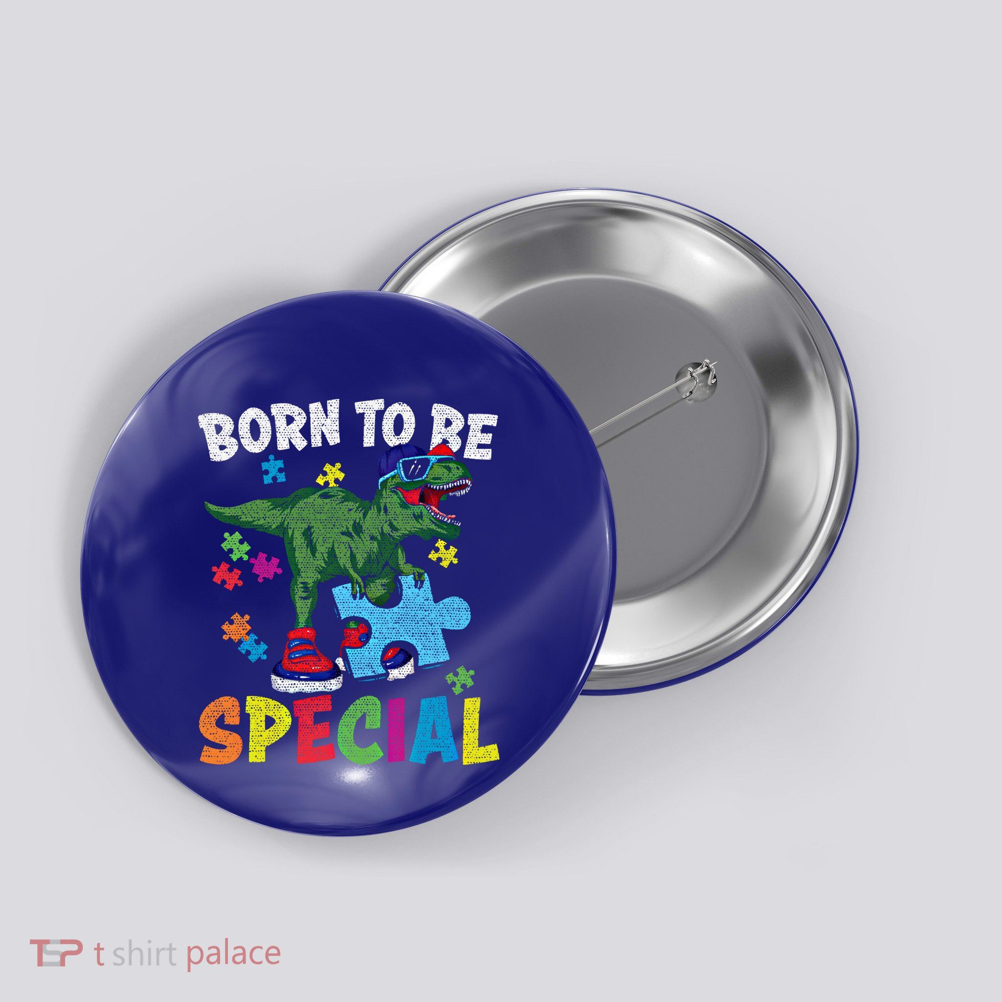 Born To Be Special Trex Puzzle Dinosaur Autism Awareness Gift Button
