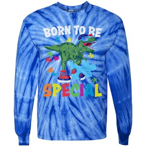 Born To Be Special Trex Puzzle Dinosaur Autism Awareness Gift Tie-Dye Long Sleeve Shirt