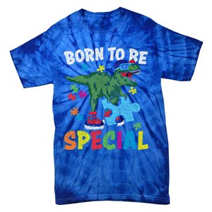 Born To Be Special Trex Puzzle Dinosaur Autism Awareness Gift Tie-Dye T-Shirt