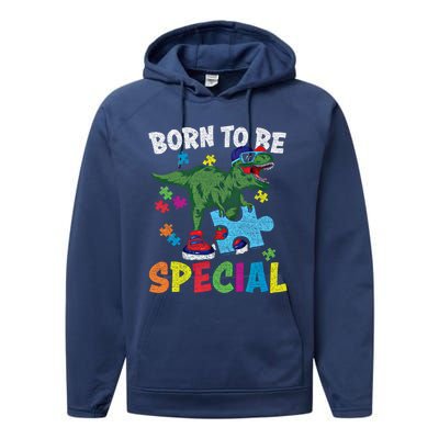 Born To Be Special Trex Puzzle Dinosaur Autism Awareness Gift Performance Fleece Hoodie