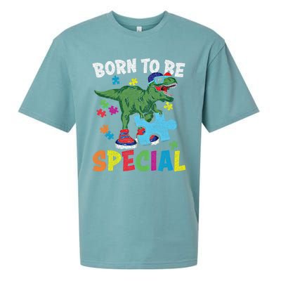 Born To Be Special Trex Puzzle Dinosaur Autism Awareness Gift Sueded Cloud Jersey T-Shirt