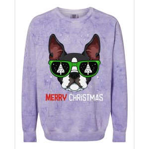 Boston Terrier Christmas Pajama Dog Sunglasses XMas Tree Colorblast Crewneck Sweatshirt