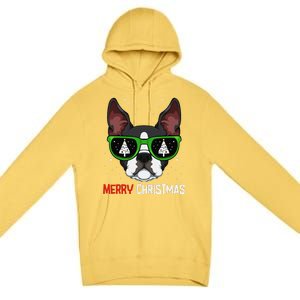 Boston Terrier Christmas Pajama Dog Sunglasses XMas Tree Premium Pullover Hoodie