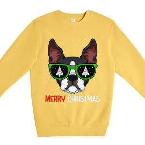 Boston Terrier Christmas Pajama Dog Sunglasses XMas Tree Premium Crewneck Sweatshirt