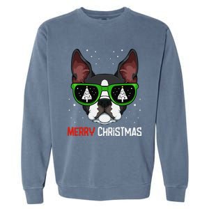 Boston Terrier Christmas Pajama Dog Sunglasses XMas Tree Garment-Dyed Sweatshirt