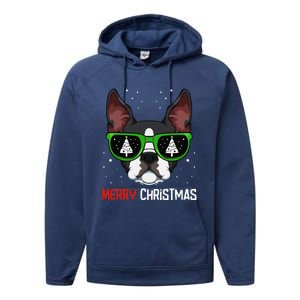 Boston Terrier Christmas Pajama Dog Sunglasses XMas Tree Performance Fleece Hoodie