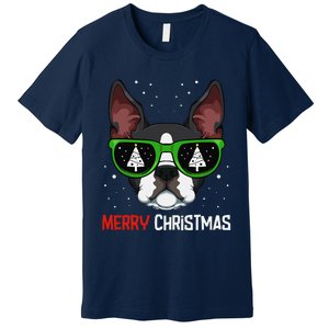 Boston Terrier Christmas Pajama Dog Sunglasses XMas Tree Premium T-Shirt