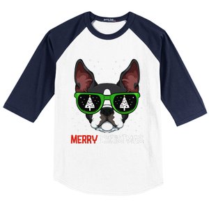 Boston Terrier Christmas Pajama Dog Sunglasses XMas Tree Baseball Sleeve Shirt