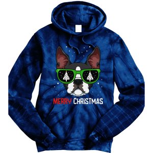 Boston Terrier Christmas Pajama Dog Sunglasses XMas Tree Tie Dye Hoodie