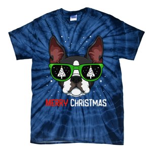 Boston Terrier Christmas Pajama Dog Sunglasses XMas Tree Tie-Dye T-Shirt