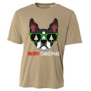 Boston Terrier Christmas Pajama Dog Sunglasses XMas Tree Cooling Performance Crew T-Shirt