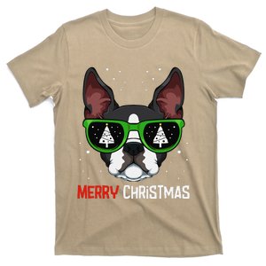 Boston Terrier Christmas Pajama Dog Sunglasses XMas Tree T-Shirt