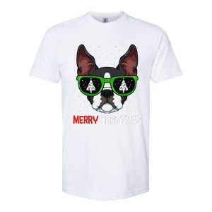 Boston Terrier Christmas Pajama Dog Sunglasses XMas Tree Softstyle CVC T-Shirt