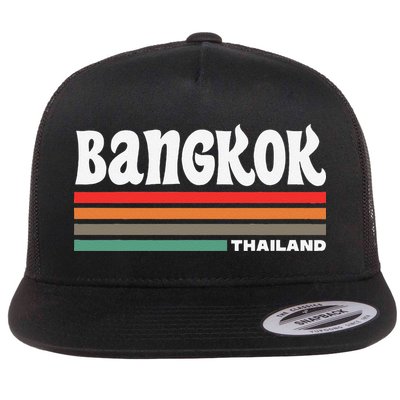 Bangkok Thailand City Bangkok Vacation Travel Retro Flat Bill Trucker Hat